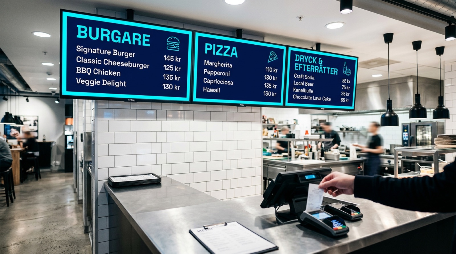 Digital menystavla i fast-casual restaurang
