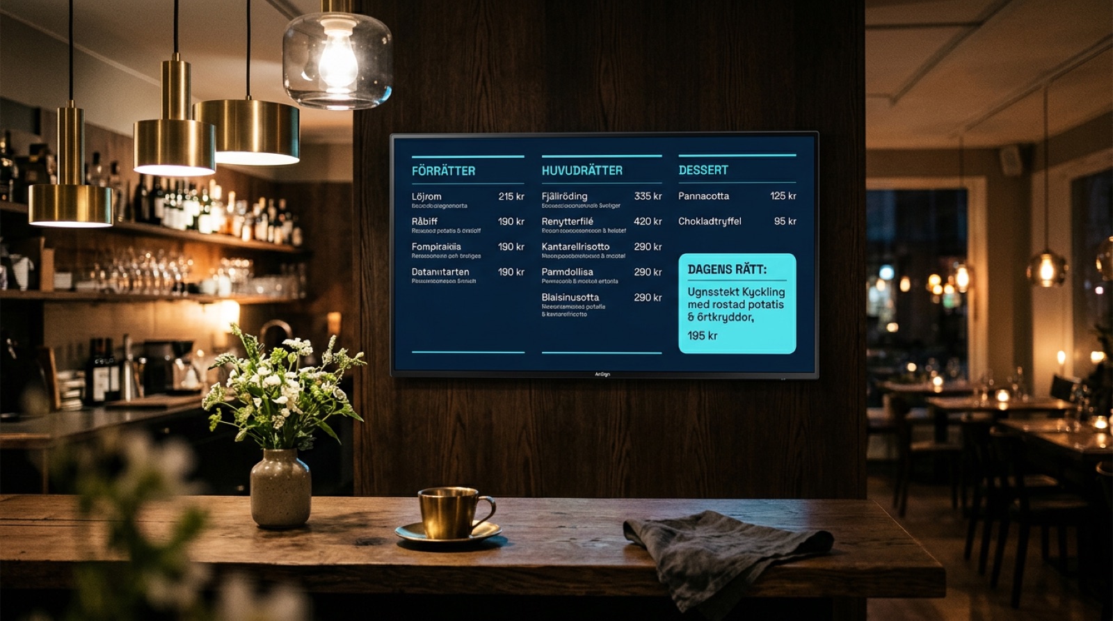 Digital skyltning i restaurang