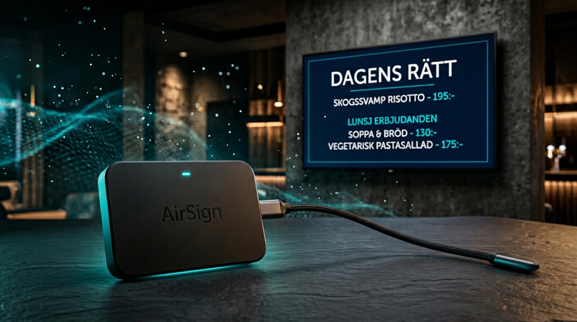 AirSign-enhet &mdash; kompakt media-player med HDMI och WiFi